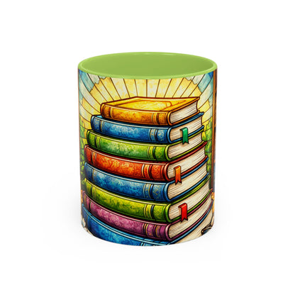 Stacked Books Accent Coffee Mug — Colorful Library Art for Book Lovers