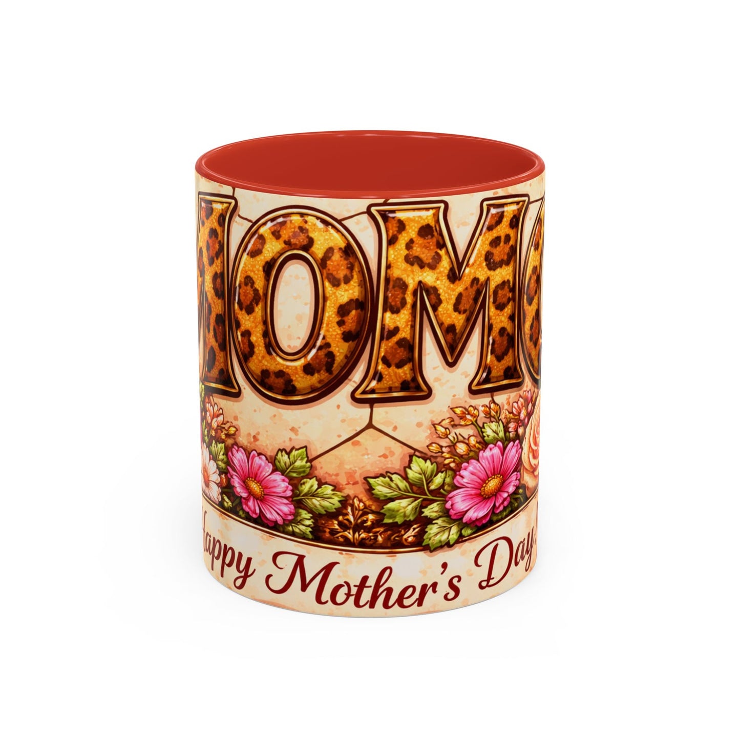 Mother's Day Coffee Mug – Floral Leopard 'MOM' Print Accent Mug (11  oz)