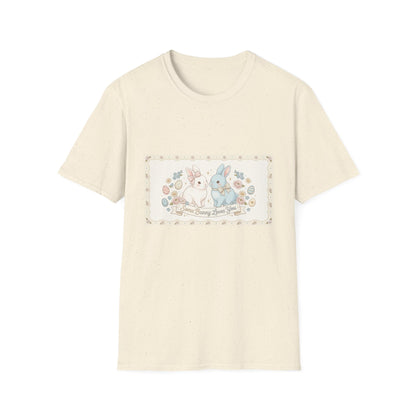 Easter Bunnies Floral Graphic T-Shirt — "Happy Spring, Hoppy Days"