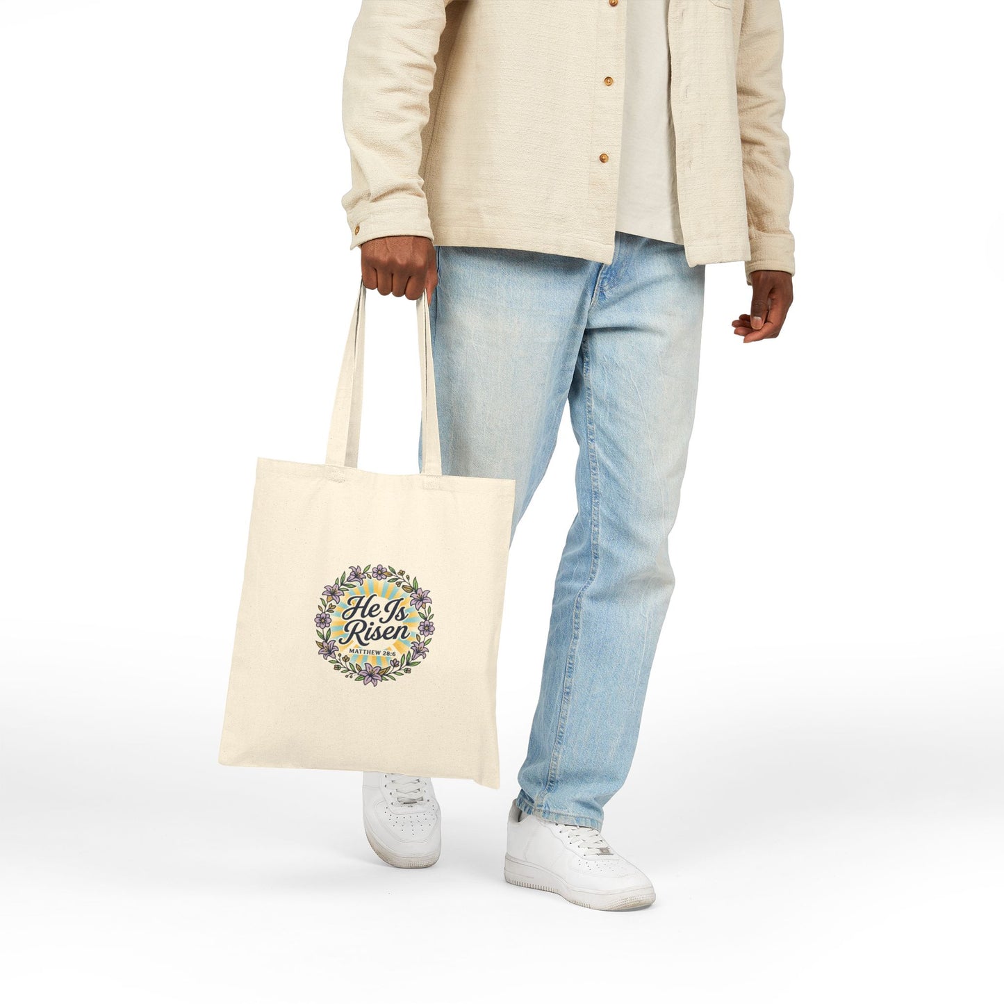 He Is Risen Tote, Christian Easter Canvas Tote | Resurrection, Scripture