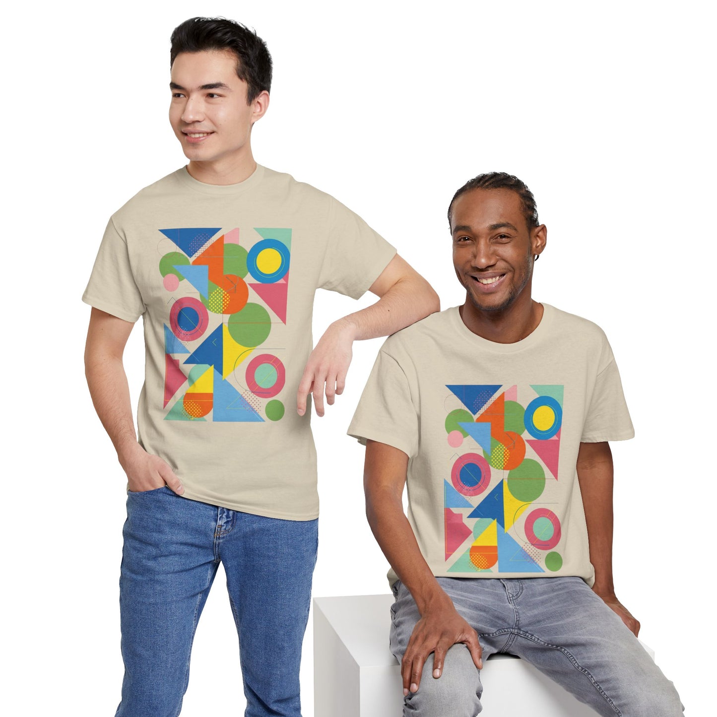 Geometric Color Block Tee — Abstract Shapes Graphic T-Shirt Retro Art