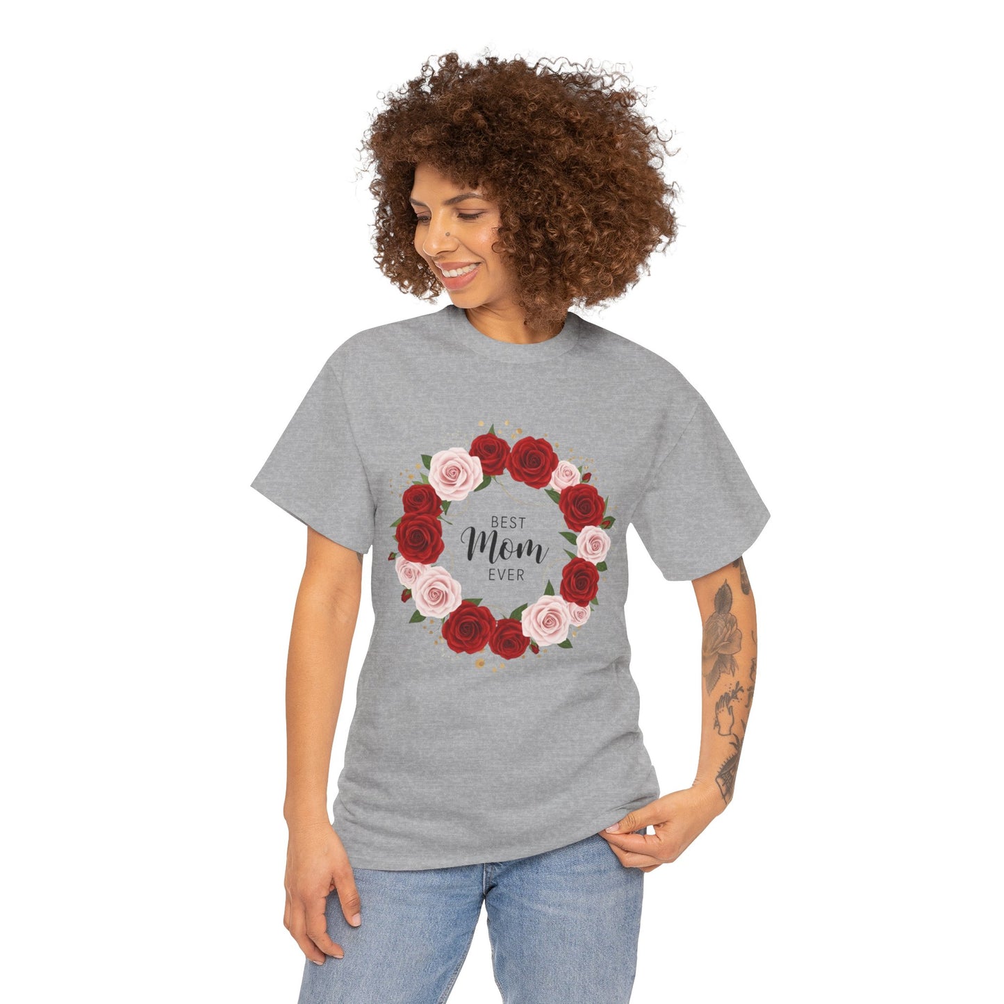 Mom Floral Wreath T-Shirt Best Mom Ever Mother's Day Gift Women Cotton Tee