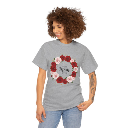 Mom Floral Wreath T-Shirt Best Mom Ever Mother's Day Gift Women Cotton Tee