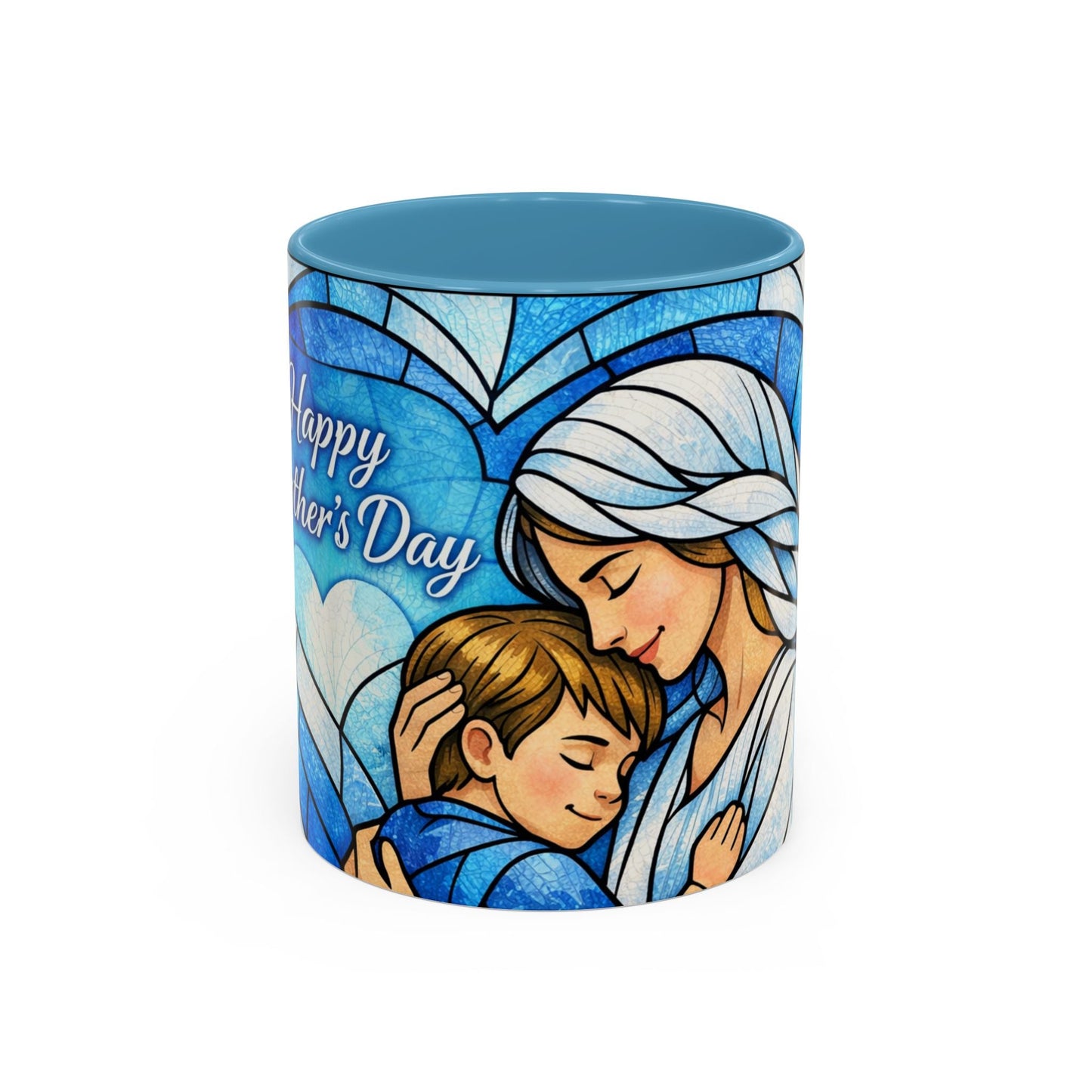 Mother's Day Coffee Mug — Stained Glass Mom & Child Accent Mug (11oz)