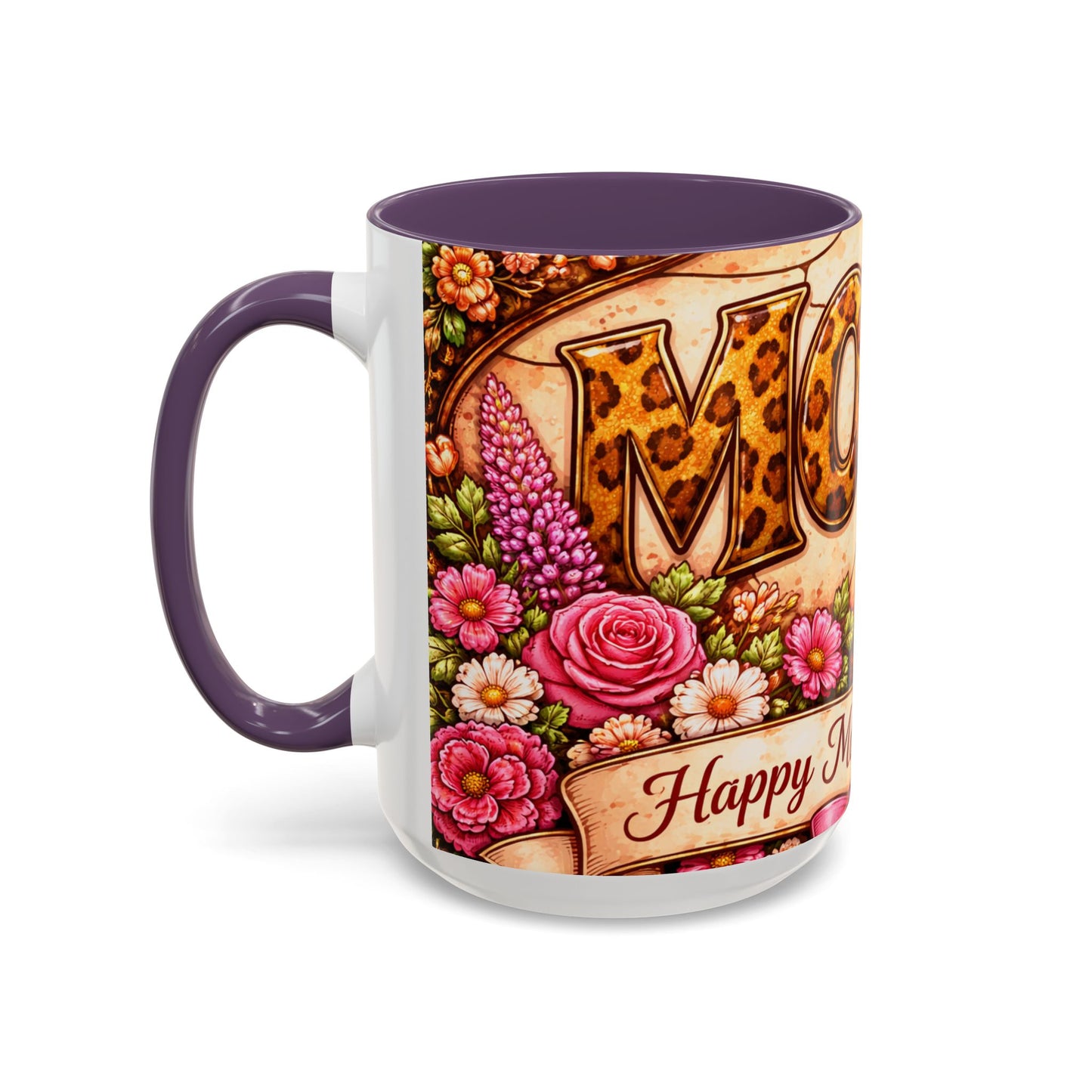 Mom Floral Accent Coffee Mug 15oz — Mother's Day Leopard Print Gift Mug