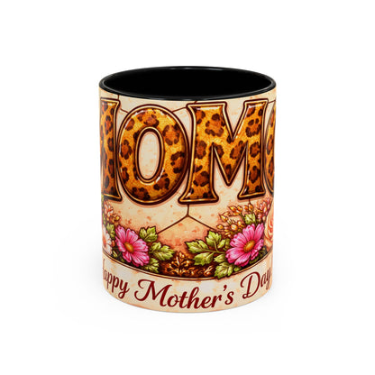Mother's Day Coffee Mug – Floral Leopard 'MOM' Print Accent Mug (11  oz)
