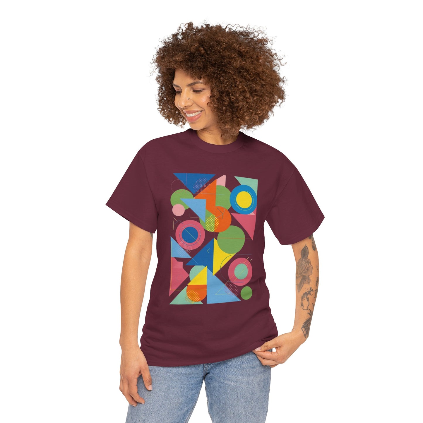 Geometric Color Block Tee — Abstract Shapes Graphic T-Shirt Retro Art