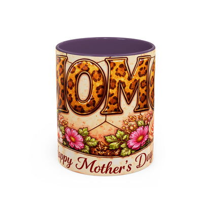 Mother's Day Coffee Mug – Floral Leopard 'MOM' Print Accent Mug (11  oz)