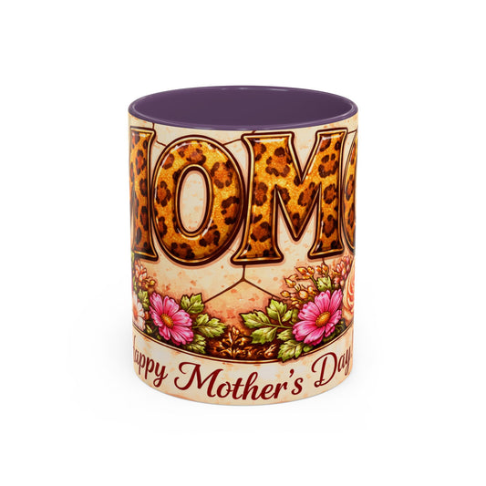 Mother's Day Coffee Mug – Floral Leopard 'MOM' Print Accent Mug (11 oz / 15 oz)