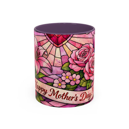 Mother's Day Floral Coffee Mug — Stained-Glass Rose Design, Unique Mom Gift (11 oz)