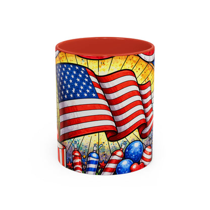 Patriotic Accent Coffee Mug — American Flag & Fireworks 11oz