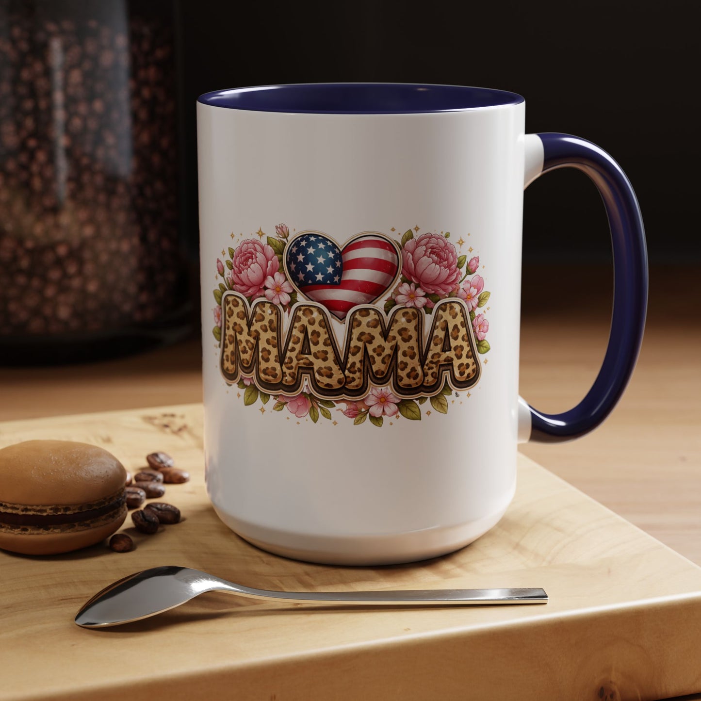 Mama Leopard Print Floral Mug Patriotic American Flag Heart Mom Gift 15oz