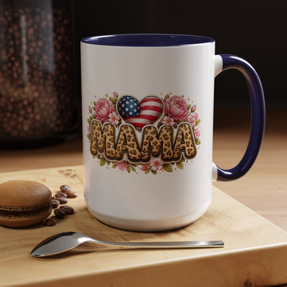 Mama Leopard Print Floral Mug Patriotic American Flag Heart Mom Gift 15oz
