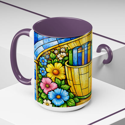 Stained Glass Garden Mug — Colorful Floral Book Basket Coffee Mug