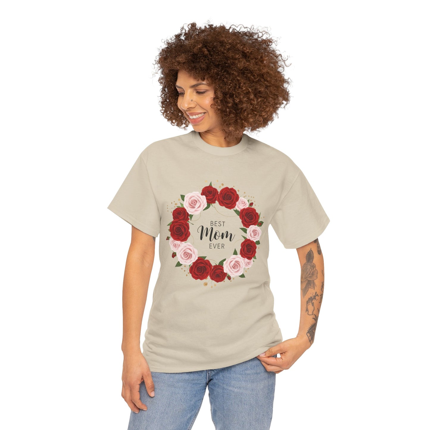 Mom Floral Wreath T-Shirt Best Mom Ever Mother's Day Gift Women Cotton Tee