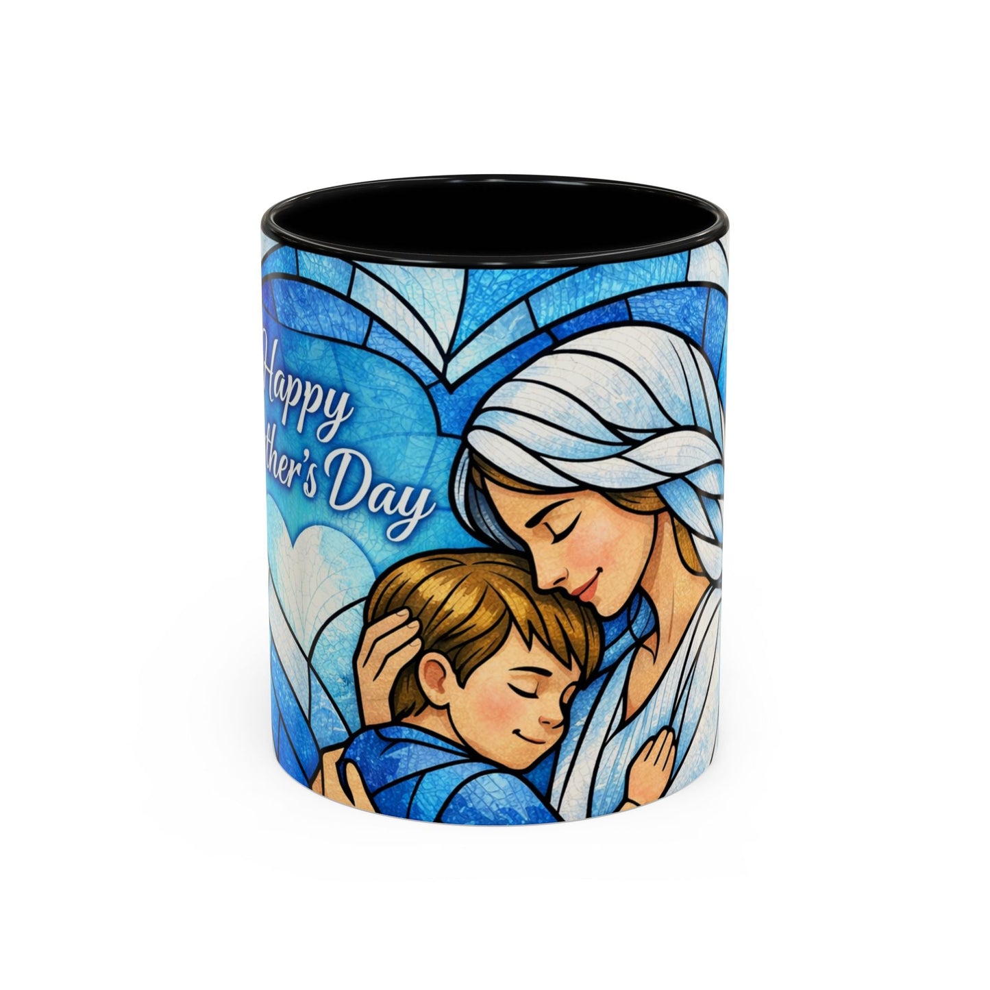 Mother's Day Coffee Mug — Stained Glass Mom & Child Accent Mug (11oz)