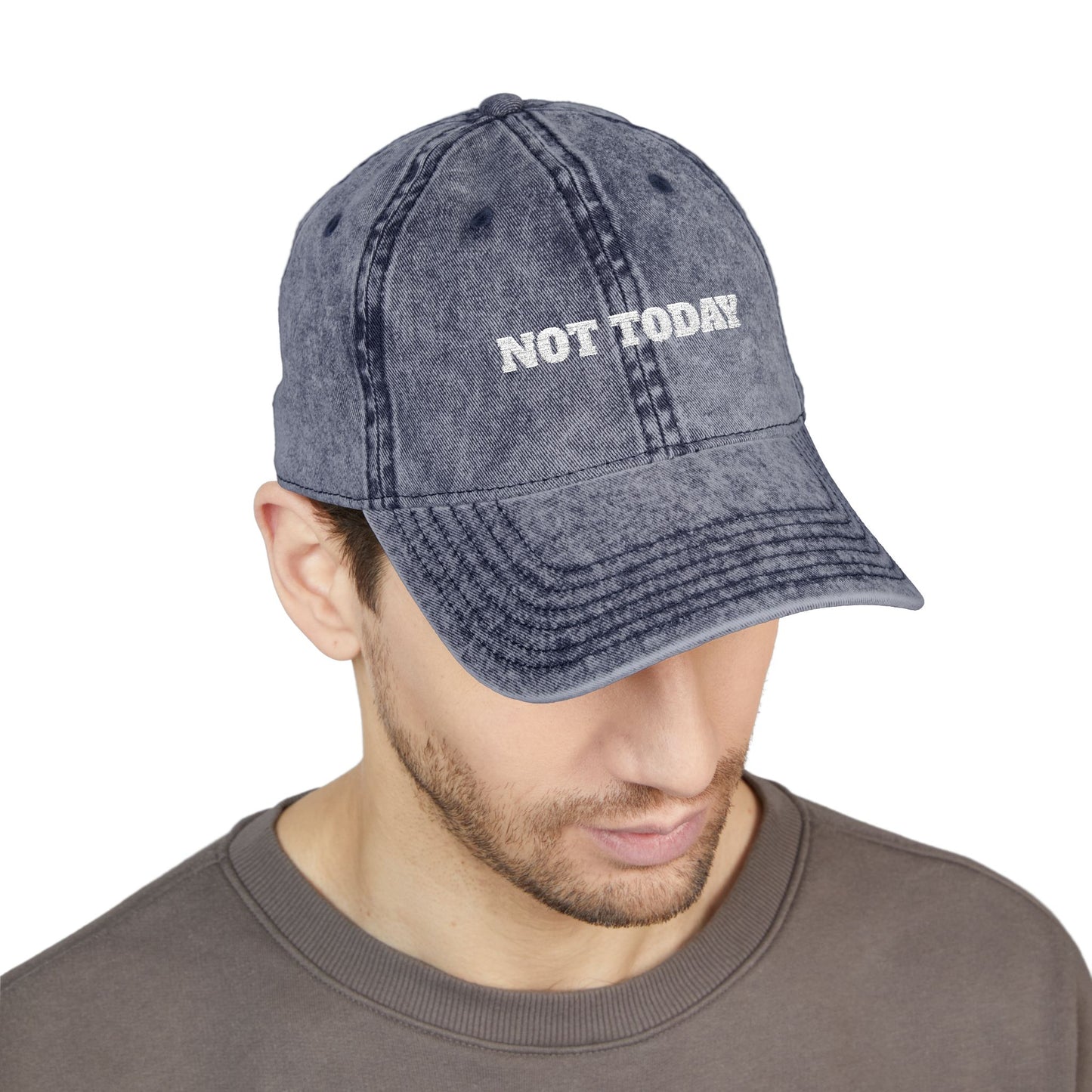 Not Today Embroidered Vintage Cap — Distressed Red Dad Hat Funny Slogan