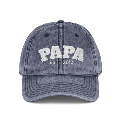 Papa Est. 2012 Vintage Embroidered Baseball Cap | Retro Distressed Dad Hat Gift