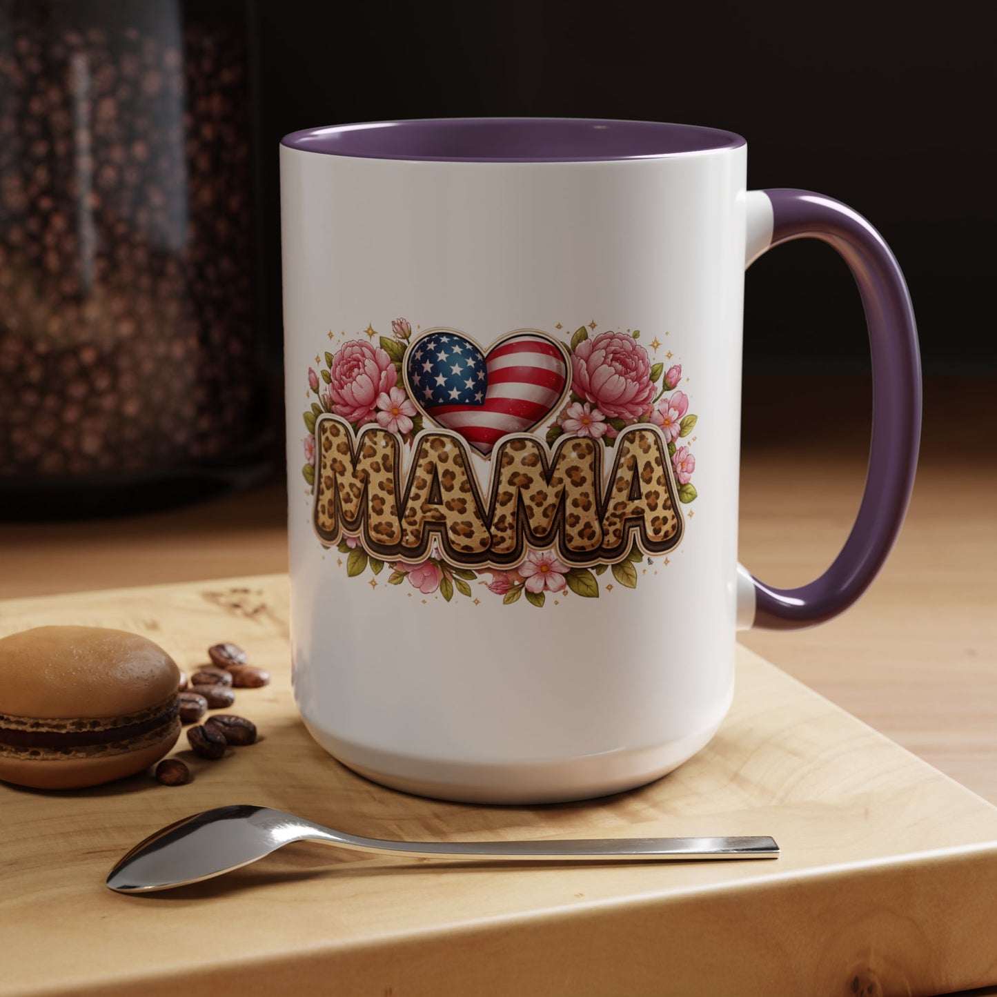 Mama Leopard Print Floral Mug Patriotic American Flag Heart Mom Gift 15oz