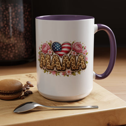 Mama Leopard Print Floral Mug Patriotic American Flag Heart Mom Gift 15oz