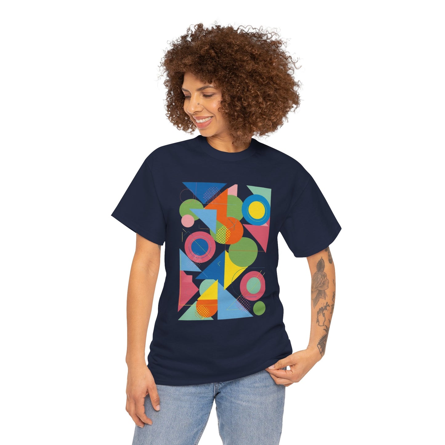 Geometric Color Block Tee — Abstract Shapes Graphic T-Shirt Retro Art