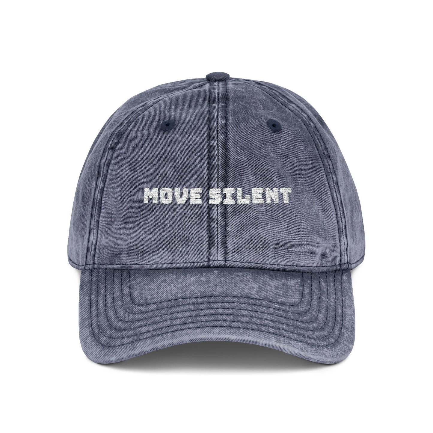 Vintage Embroidered Cap — "Move Silently" Distressed Red Dad Hat