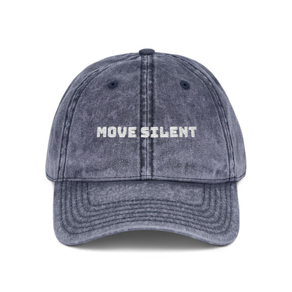 Vintage Embroidered Cap — "Move Silently" Distressed Red Dad Hat