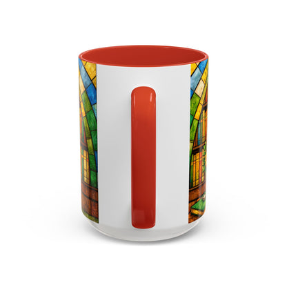 Booklover Coffee Mug – Stained Glass Library Accent Ceramic Mug