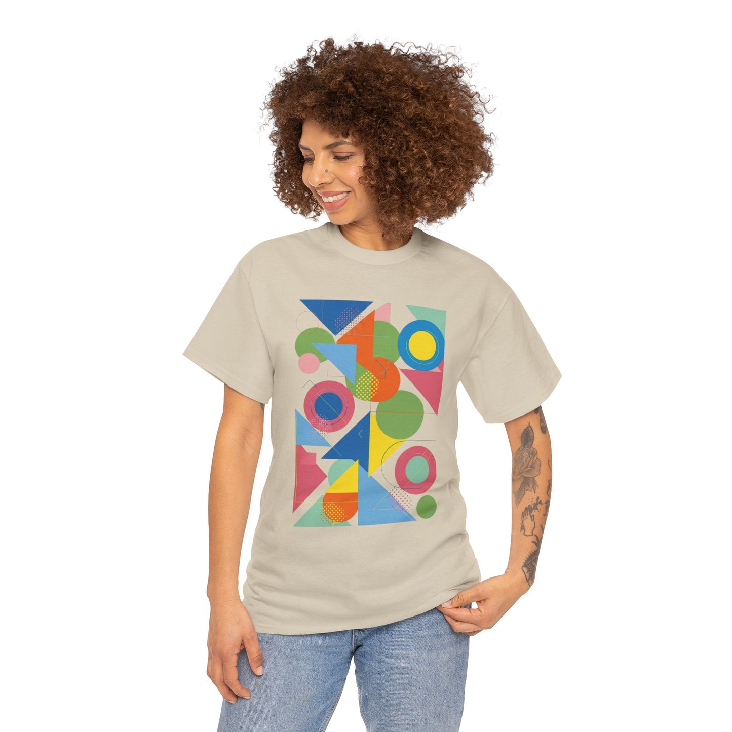 Geometric Color Block Tee — Abstract Shapes Graphic T-Shirt Retro Art