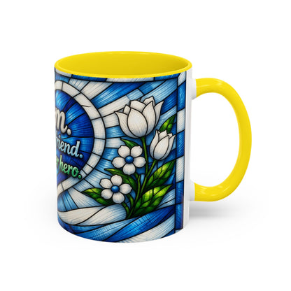 Mom Stained Glass Heart Accent Coffee Mug – "My first friend. My forever hero."