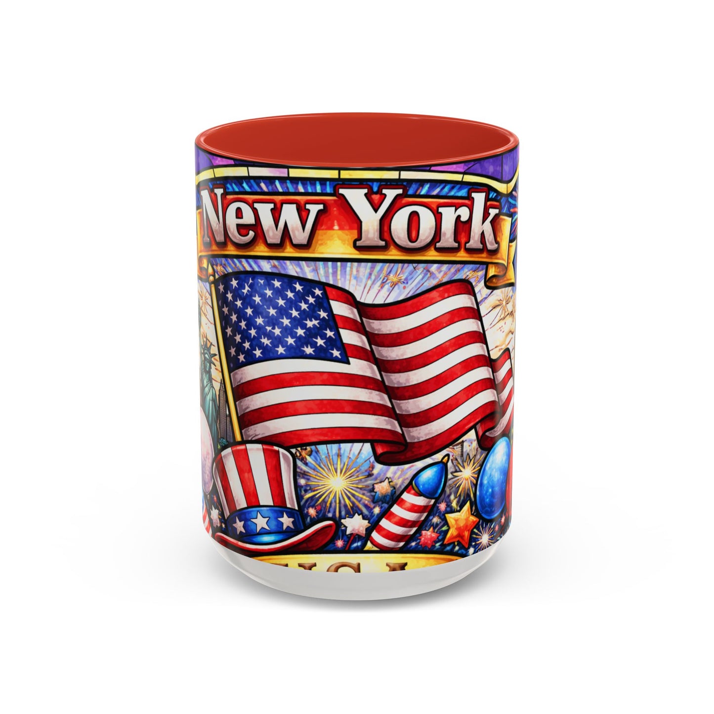 New York USA Accent Coffee Mug 15oz — Patriotic NYC Souvenir Gift Mug