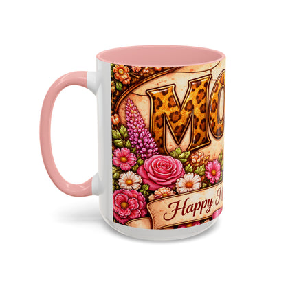 Mom Floral Accent Coffee Mug 15oz — Mother's Day Leopard Print Gift Mug