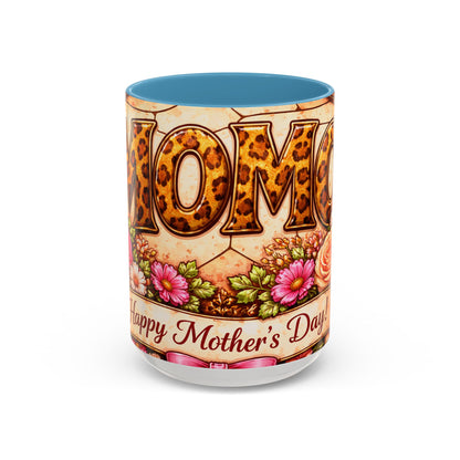Mom Floral Accent Coffee Mug 15oz — Mother's Day Leopard Print Gift Mug