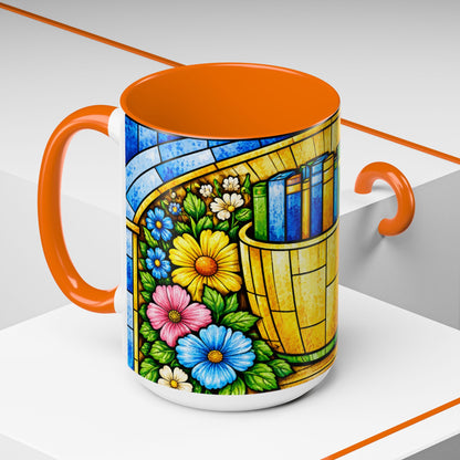 Stained Glass Garden Mug — Colorful Floral Book Basket Coffee Mug