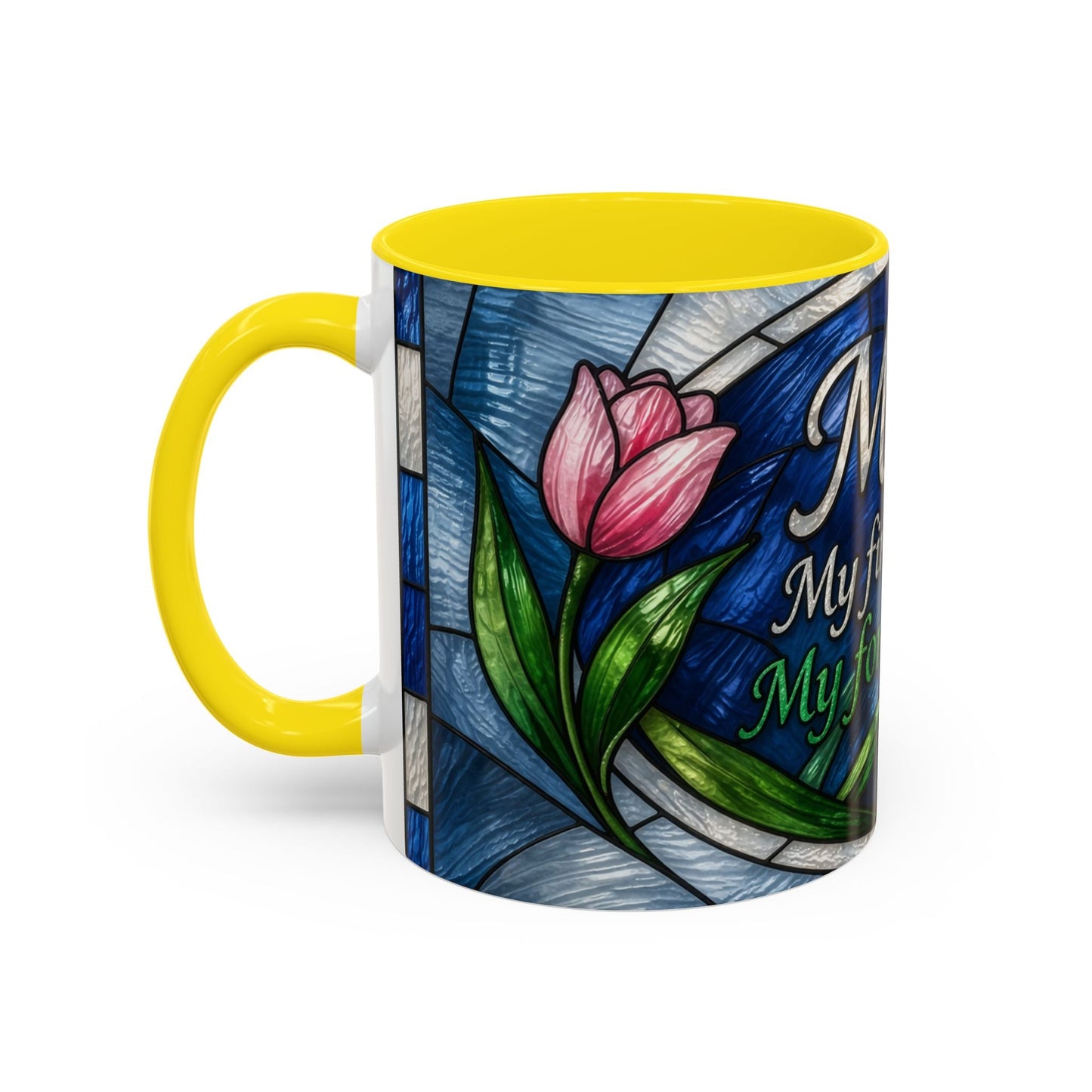 Mom Stained Glass Accent Coffee Mug — "Mom. My first friend. My forever hero." (11/15 oz)