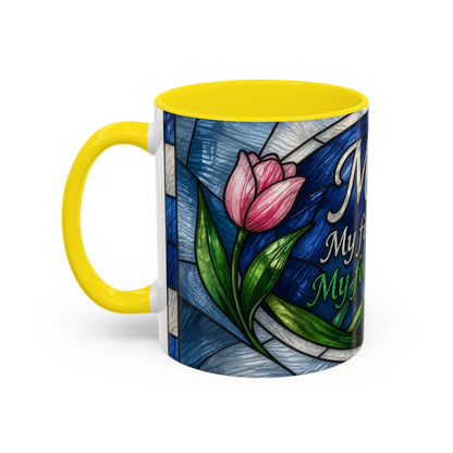 Mom Stained Glass Accent Coffee Mug — "Mom. My first friend. My forever hero." (11/15 oz)
