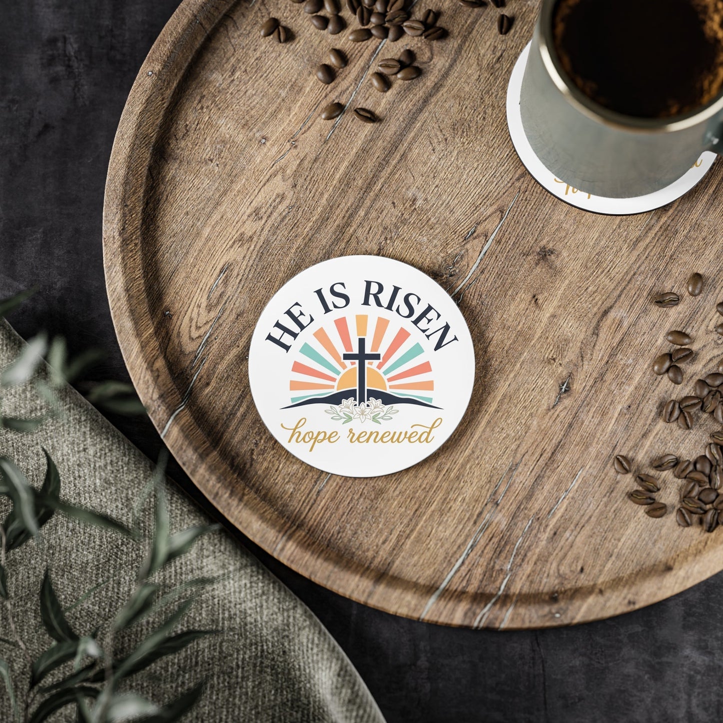 Coasters — "He Is Risen, Hope Renewed" Christian Easter Cork Coaster (Set)