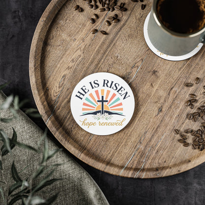 Coasters — "He Is Risen, Hope Renewed" Christian Easter Cork Coaster (Set)