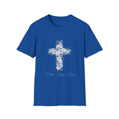 Floral Cross T-Shirt — "Faith • Hope • Love" Christian Graphic Tee