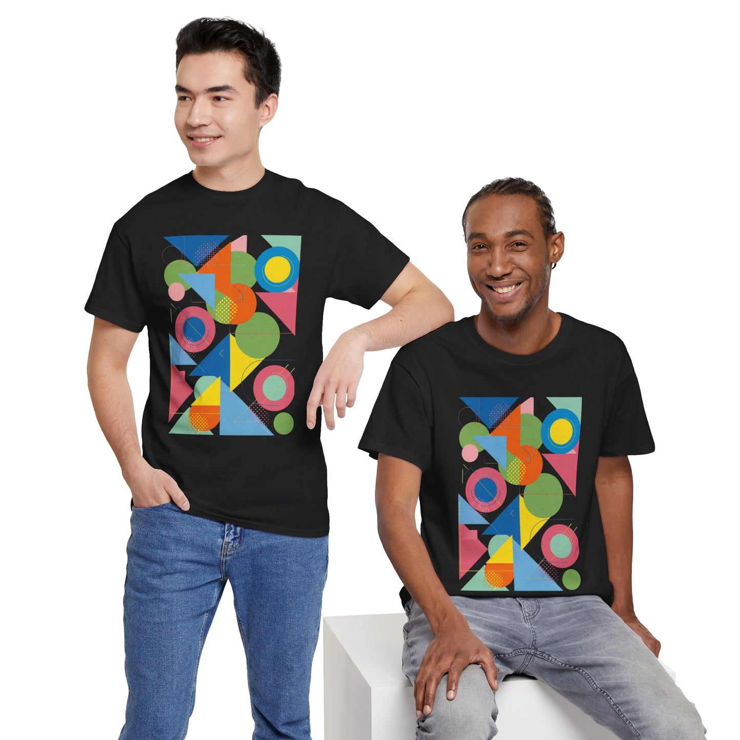 Geometric Color Block Tee — Abstract Shapes Graphic T-Shirt Retro Art