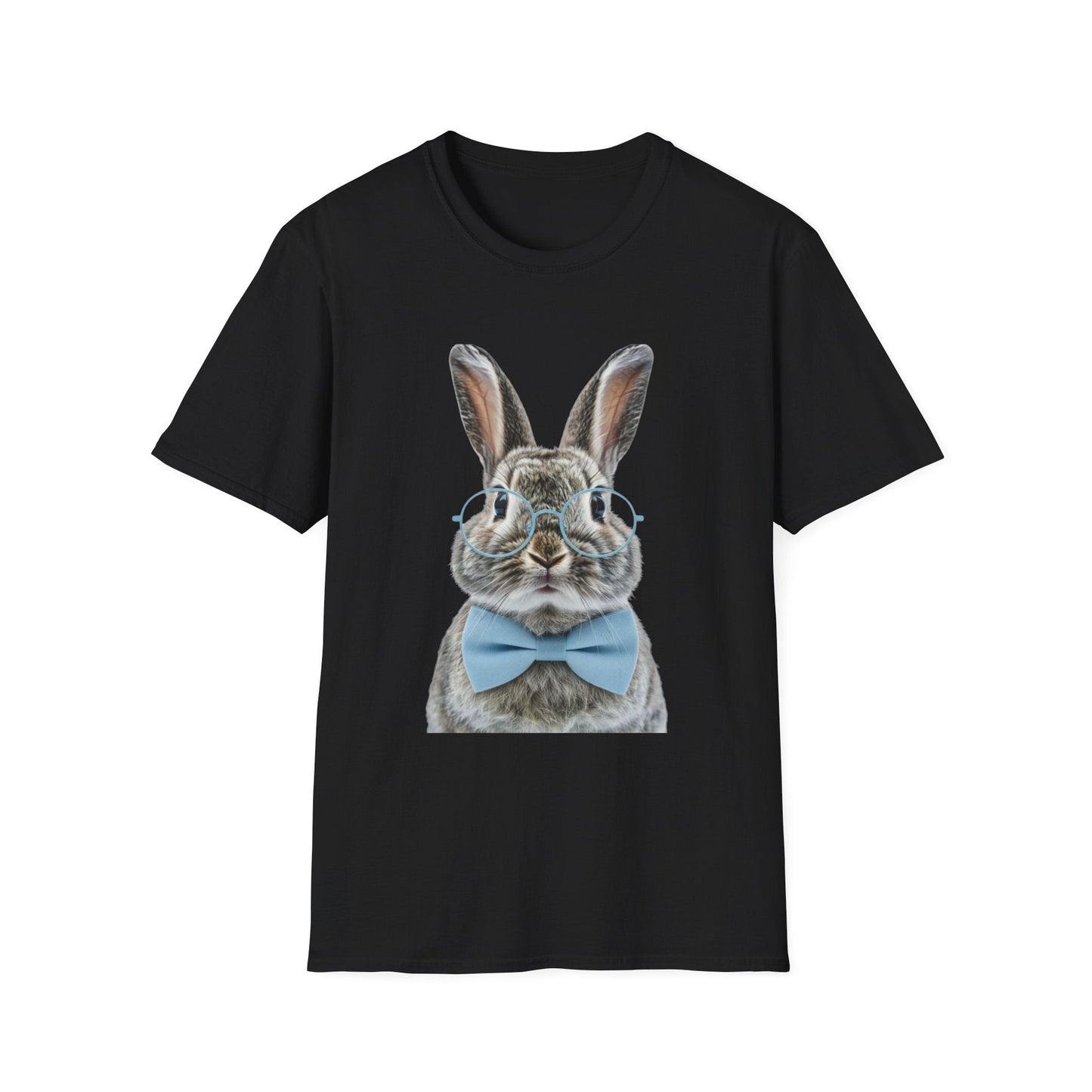 Bunny in Glasses T-Shirt — Cute Rabbit with Blue Bow Tee