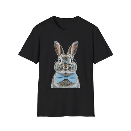 Bunny in Glasses T-Shirt — Cute Rabbit with Blue Bow Tee