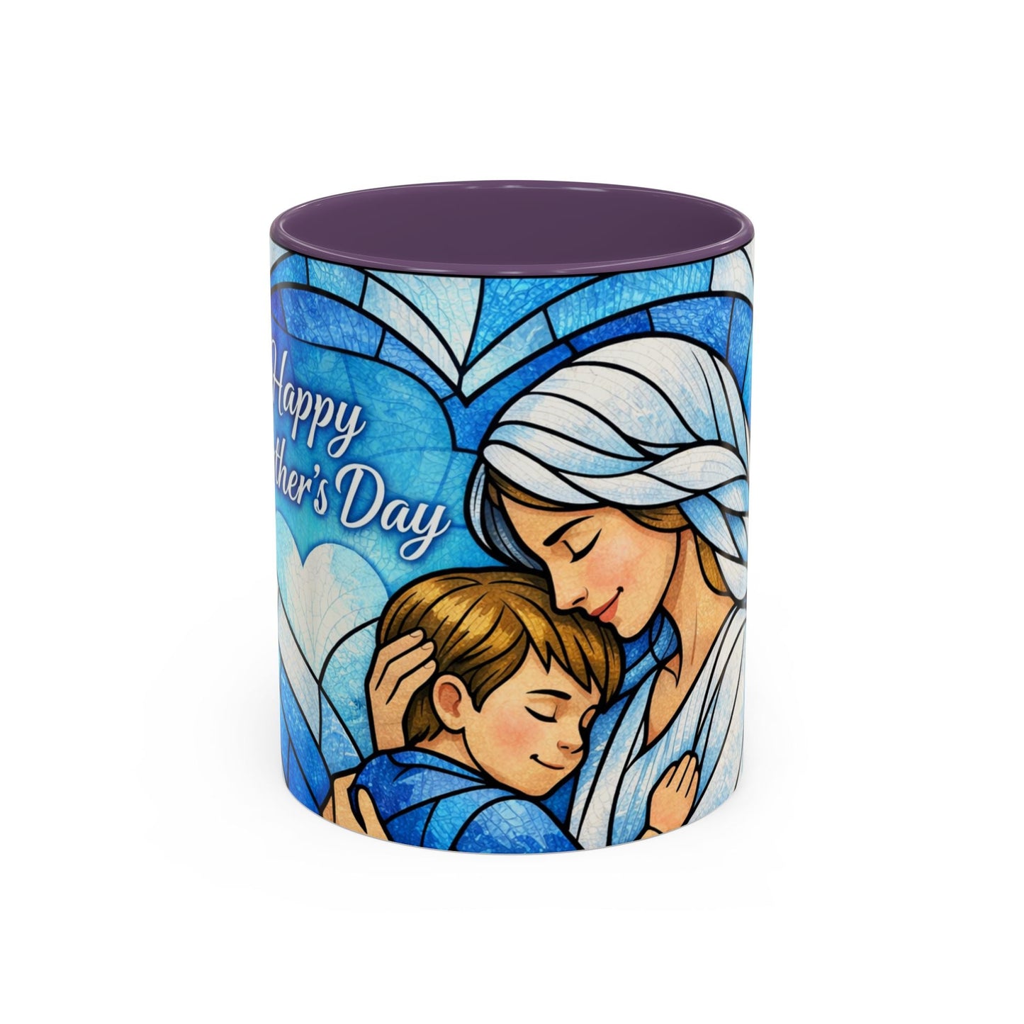 Mother's Day Coffee Mug — Stained Glass Mom & Child Accent Mug (11oz)