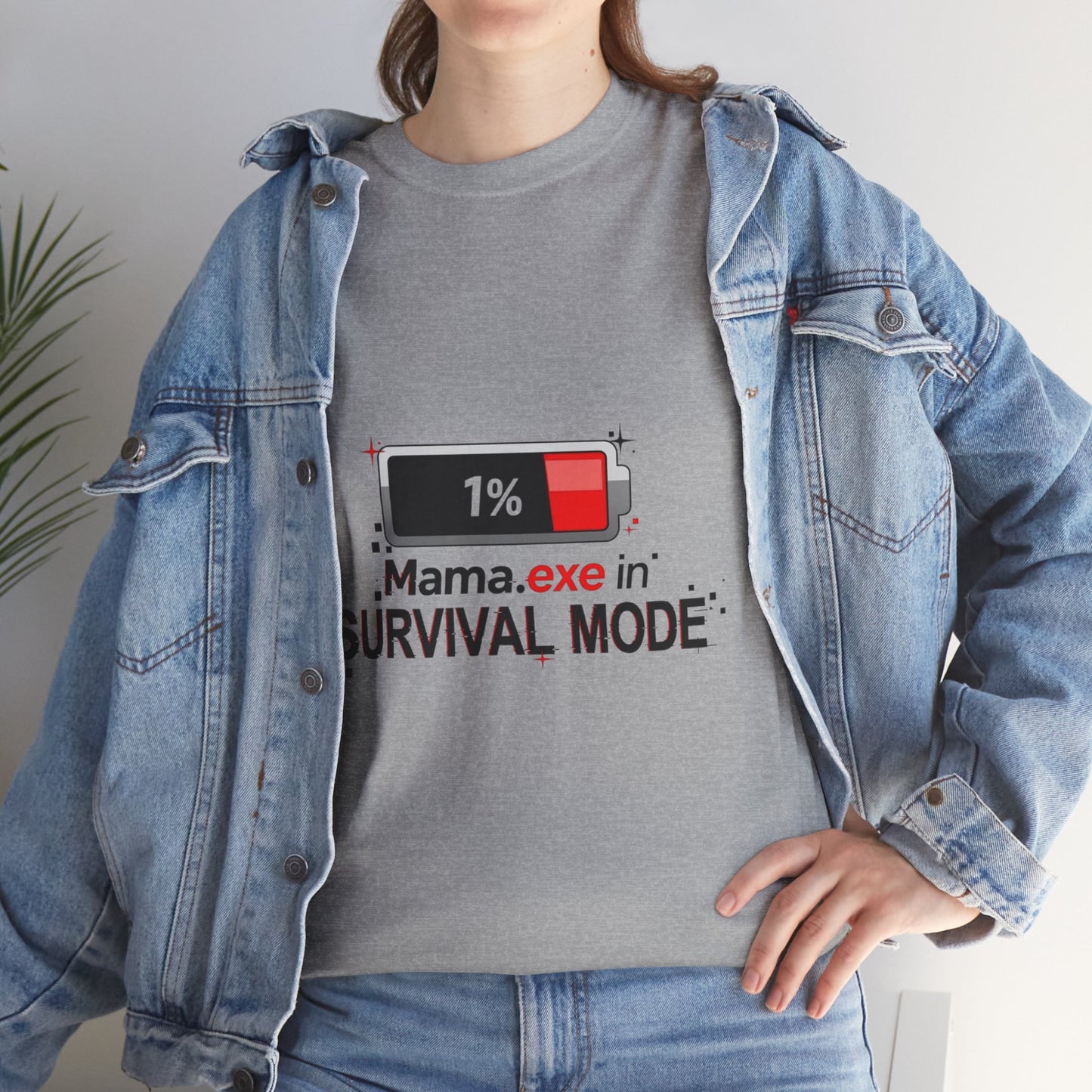 Mama.exe in Survival Mode T-Shirt — Low Battery Funny Mom Tee