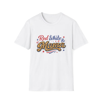 Red White & Mama Leopard Patriotic T-Shirt — Retro Mom Tee for Mother's Day & 4th of July