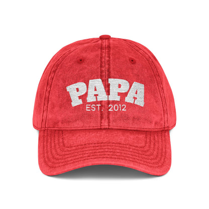 Papa Est. 2012 Vintage Embroidered Baseball Cap | Retro Distressed Dad Hat Gift
