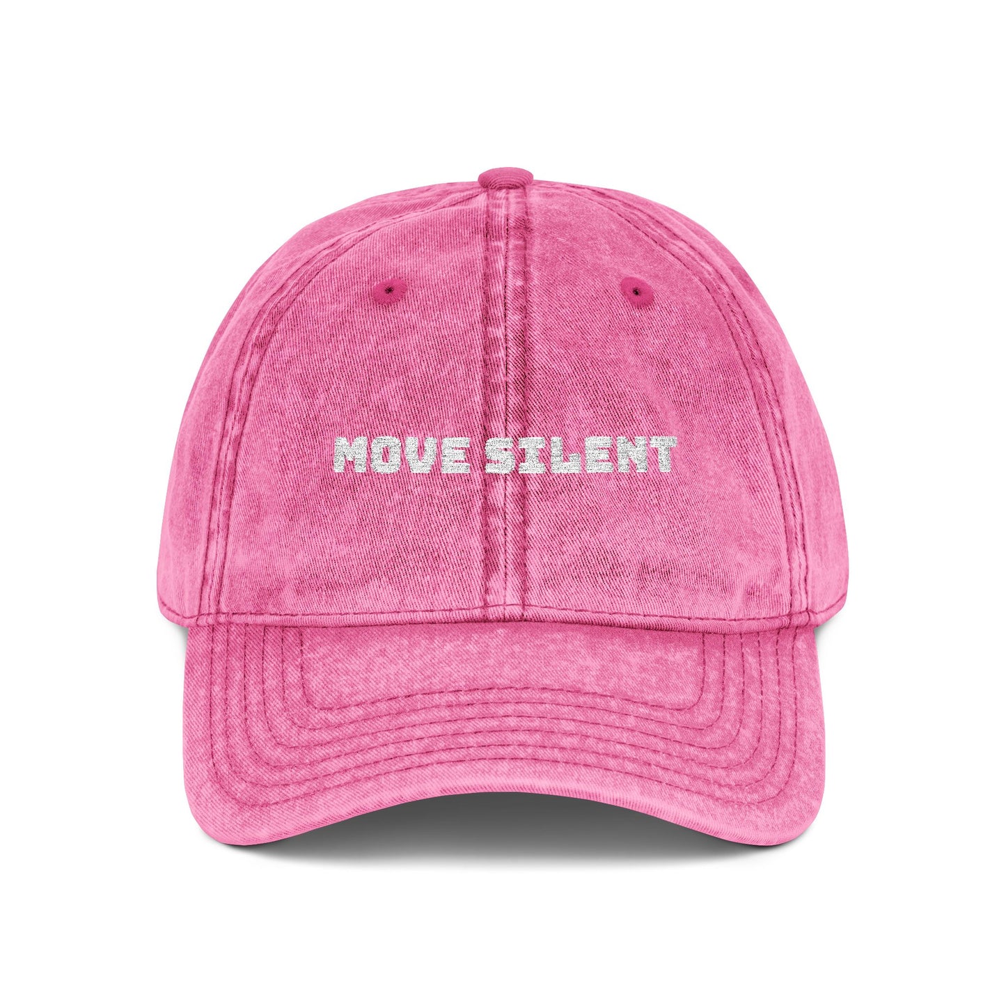 Vintage Embroidered Cap — "Move Silently" Distressed Red Dad Hat