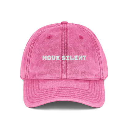 Vintage Embroidered Cap — "Move Silently" Distressed Red Dad Hat