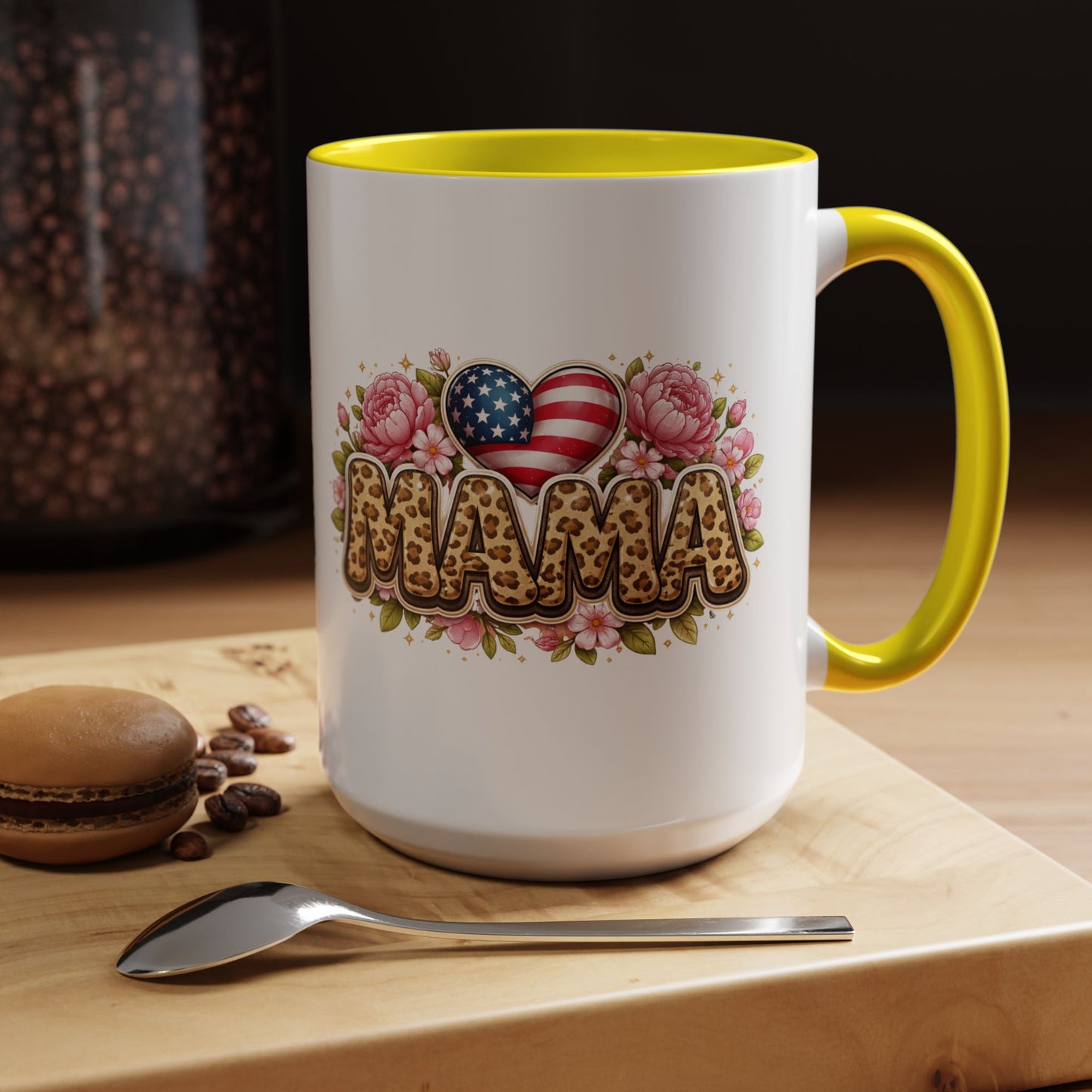 Mama Leopard Print Floral Mug Patriotic American Flag Heart Mom Gift 15oz
