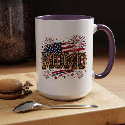 Leopard Patriotic Accent Mug 15oz — Fourth of July Mom Coffee Cup USA Gift